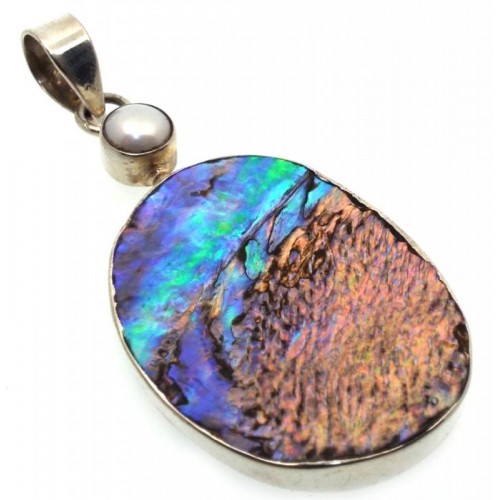 Paua Shell Indian Silver Pendant 04